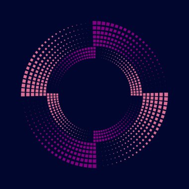 Pink and violet vector radial square halftone dots