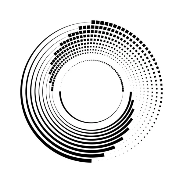 Mezza Tonalità Nera Puntini Quadrati Linee Forma Spirale Illustrazione Vettoriale — Vettoriale Stock