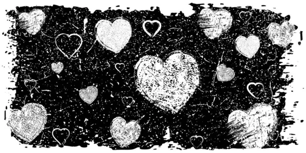 Schwarz Weißer Grunge Hintergrund Mit Herzen — Stockvektor