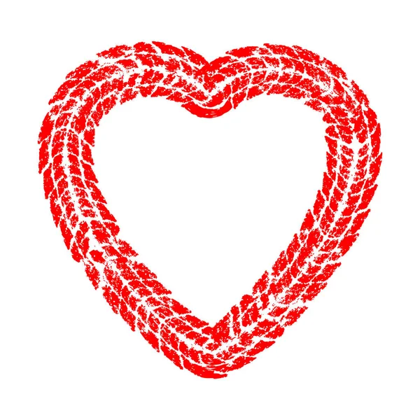 Trace Pneu Rouge Forme Coeur — Image vectorielle