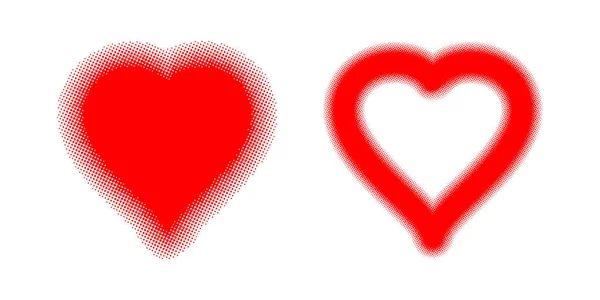 Ensemble Cœurs Rouges Avec Des Points Demi Teinte Sur Fond — Image vectorielle