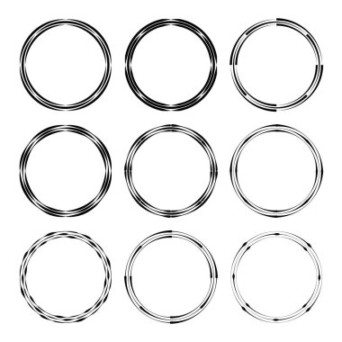 Siyah soyut kavisli çizgiler seti. Çember biçimi