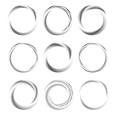 Siyah yarım ton noktalı soyut çizgiler. Yuvarlak form