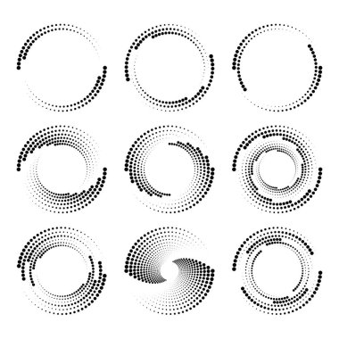 Siyah, yarım tonlu, noktalı hız çizgileri. Yuvarlak form