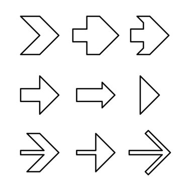 Siyah vektör içi boş ok başlıkları kümesi
