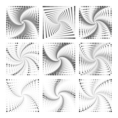 Siyah vektörler yarım ton noktalar halinde döndüler. Kare biçim