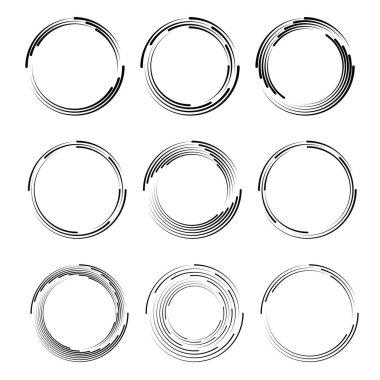 Siyah vektör hız çizgileri kümesi. Yuvarlak form