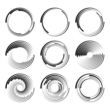 Siyah vektör hız çizgileri kümesi. Çember biçimi