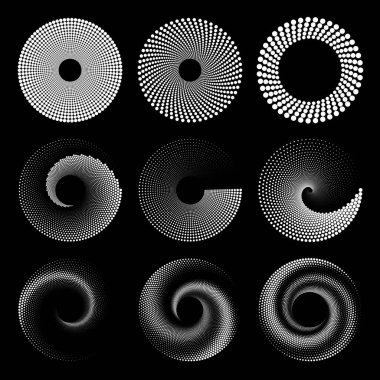 Beyaz soyut kıvrımlı benekli çizgiler. Yuvarlak form