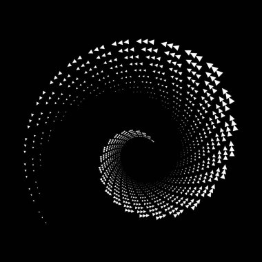 Siyah arkaplanda girdap şeklinde beyaz üçgenler