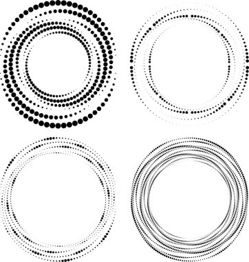 Çember şeklinde soyut siyah noktalı çizgiler kümesi. Yarı ton noktalar