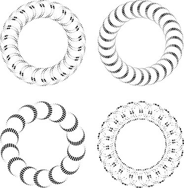 Soyut siyah noktalı çerçeve seti. Yuvarlak form. Yarı ton noktalar