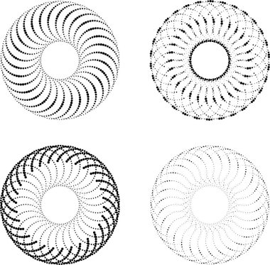 Soyut siyah noktalı çerçeve seti. Çember şeklinde. Yarı ton noktalar