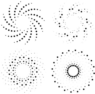 Girdap şeklinde soyut siyah şekiller. Yarı ton noktalar
