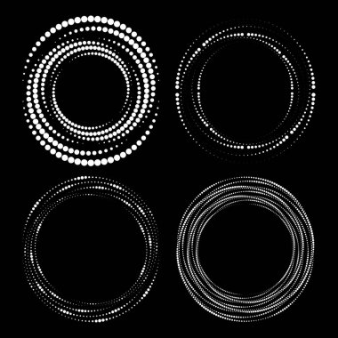 Çember şeklinde soyut beyaz noktalı çizgiler kümesi. Yarı ton noktalar