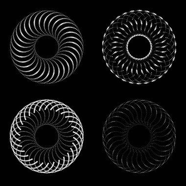 Soyut beyaz noktalı çerçeve seti. Çember şeklinde. Yarı ton noktalar
