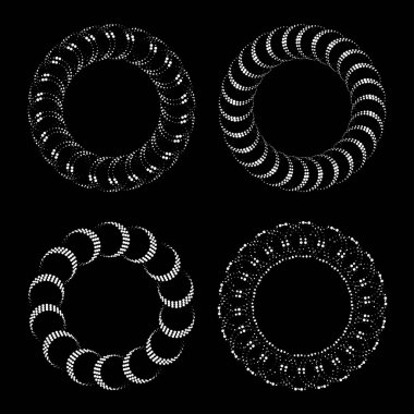Soyut beyaz noktalı çerçeve seti. Yuvarlak form. Yarı ton noktalar