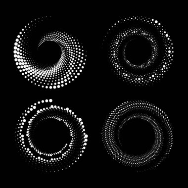 Soyut beyaz noktalı çizgiler. Spiral formda. Yarı ton noktalar