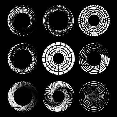 Bir grup soyut beyaz dikdörtgen nokta. Çember biçimi