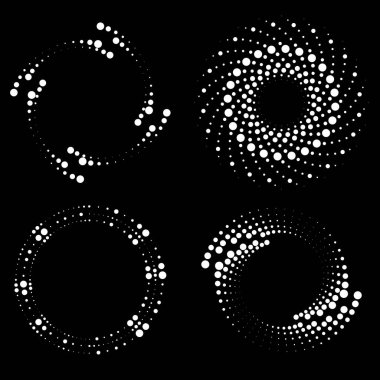 Çember şeklinde soyut beyaz şekiller. Yarı ton noktalar