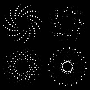 Girdap şeklinde soyut beyaz şekiller. Yarı ton noktalar