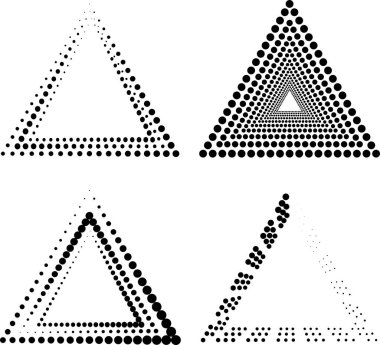 Siyah soyut yarım tonlu noktalar kümesi üçgen şeklinde.