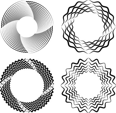 Çember şeklinde siyah zigzag dalgalı çizgiler kümesi