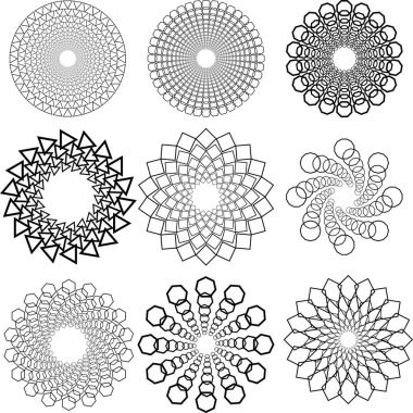 Siyah geometrik şekiller kümesi. Çember biçimi