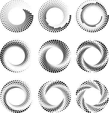 Siyah yarım tonlu noktalar. Sarmal biçim.