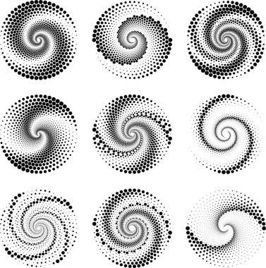 Siyah yarım tonlu noktalar. Sarmal biçim