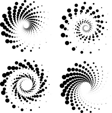 Yarım tonlu noktalı sarmal şekilli siyah şekiller.