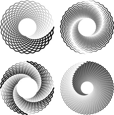 Sarmal formda siyah zigzag dalgalı çizgiler kümesi