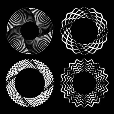 Çember şeklinde beyaz zigzag dalgalı çizgiler kümesi