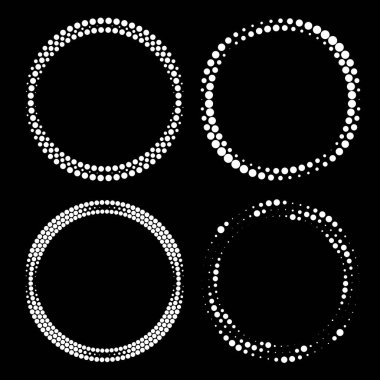 Beyaz vektör yarım ton noktalar kümesi. Çember biçimi