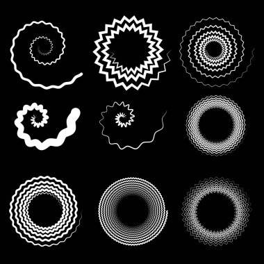 Beyaz vektör zigzag sarmal şekilleri kümesi