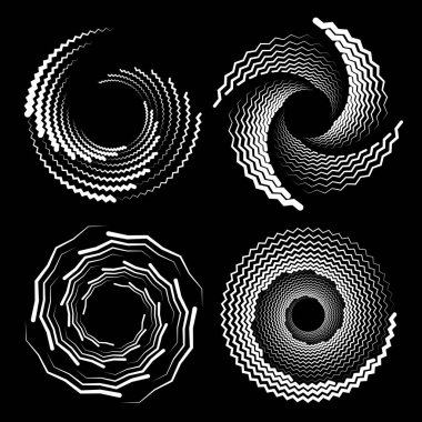 Sarmal şekillerde beyaz zigzag dalgalı benekli şekiller.