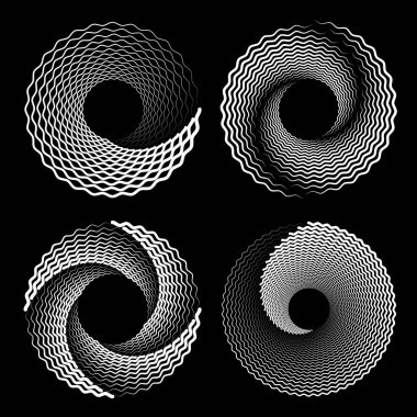 Sarmal şekillerde beyaz zigzag dalgalı benekli şekiller.