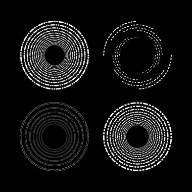 Çember biçiminde soyut beyaz yarım tonlu noktalar ve çizgiler kümesi