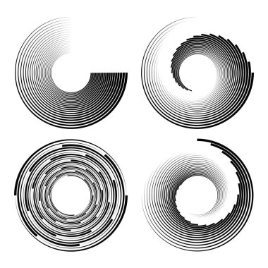 Yuvarlak biçimlerde siyah soyut çizgiler kümesi