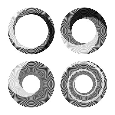 Yuvarlak biçimlerde siyah vektör çizgileri kümesi