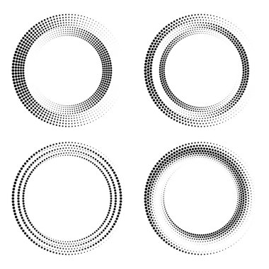 Yuvarlak ve spiral biçimlerde siyah yarım tonlu noktalar kümesi