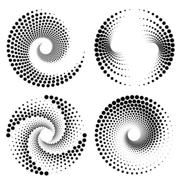  Siyah vektör yarım ton noktalar kümesi spiral formlarda