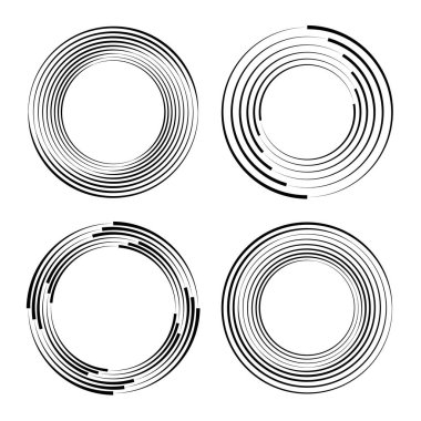 Yuvarlak biçimlerde siyah vektör çizgileri kümesi