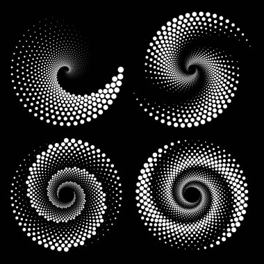 Beyaz soyut yarım tonlu noktalar kümesi spiral formlarda