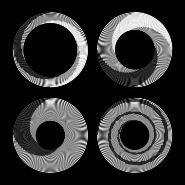 Yuvarlak biçimlerde beyaz vektör çizgileri kümesi