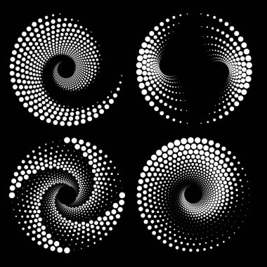 Beyaz vektör yarım ton noktalar kümesi spiral formlarda