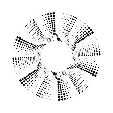 Siyah yarım ton noktalar beyaz arkaplanda daire şeklinde. 