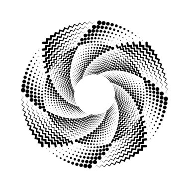 Beyaz arkaplanda siyah yarım ton noktalar ve dalgalı çizgiler 