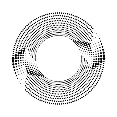 Siyah yarım tonlu noktalı çizgiler beyaz arkaplanda daire şeklinde