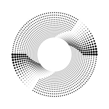 Siyah yarım ton noktalar beyaz arkaplanda daire şeklinde. 
